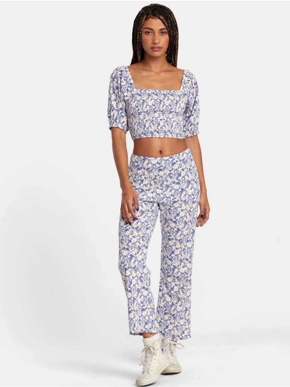 RVCA Blue and White Floral Drip Pant